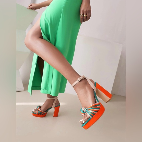 sun gurg Open Toe Sandals Ankle Strap Platform Chunky High Heels Bowknot shoes - Picture 12 of 13